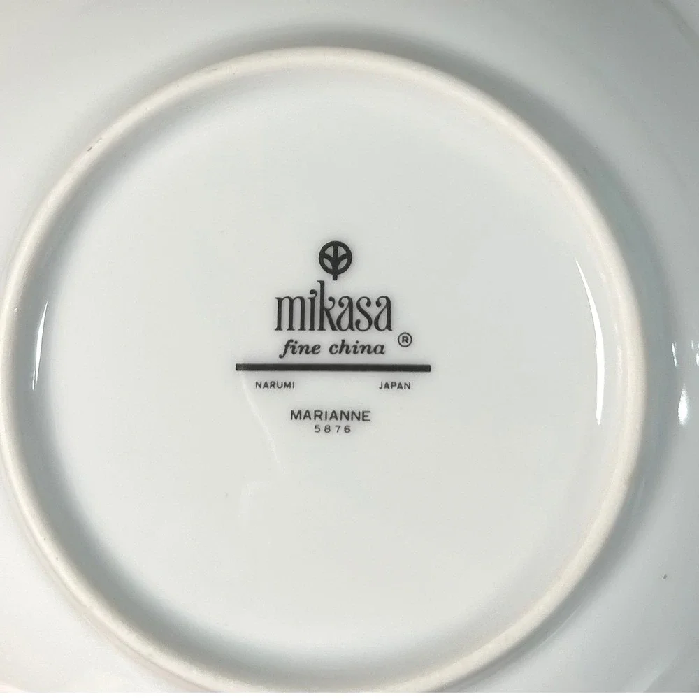 6 Pc Setting Mikasa Marianne Dinnerware Floral Daisy Green White Silver Trim #1